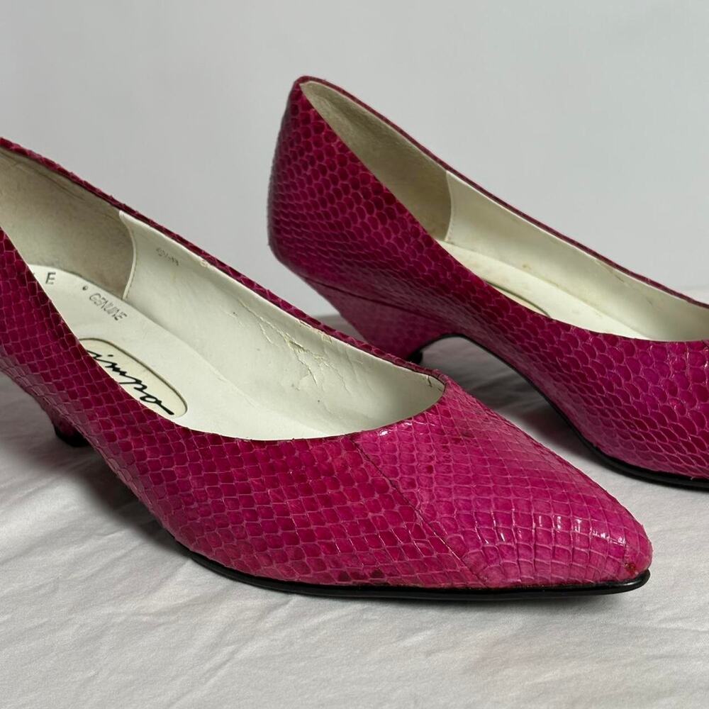Vintage Impo Fuchsia Snake Skin Kitten Heels - 6.5